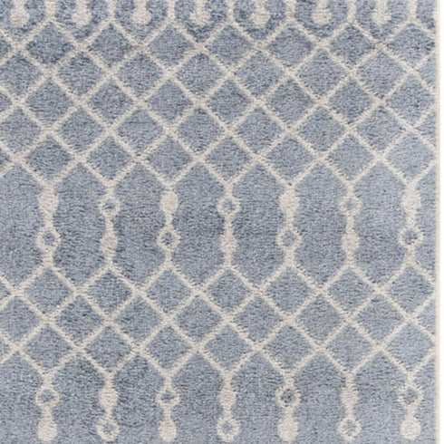 6' Blue And Ivory Geometric Runner Rug