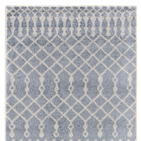 6' Blue And Ivory Geometric Runner Rug