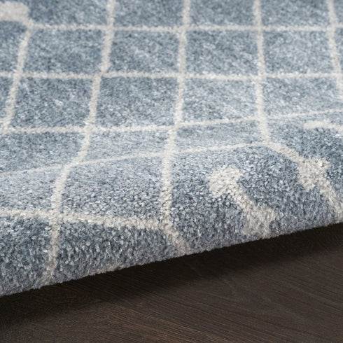 6' Blue And Ivory Geometric Runner Rug