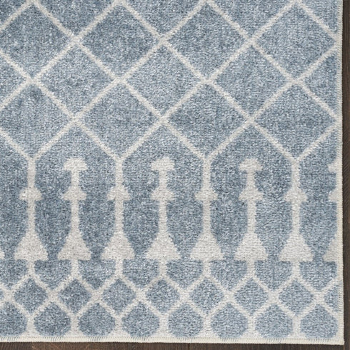 6' Blue And Ivory Geometric Runner Rug