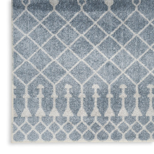 6' Blue And Ivory Geometric Runner Rug