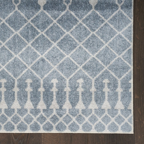 6' Blue And Ivory Geometric Runner Rug