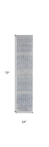 6' Blue And Ivory Geometric Runner Rug