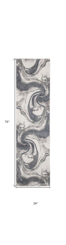 6' Ivory Gray And Charcoal Abstract Runner Rug