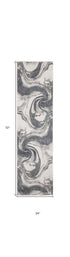 6' Ivory Gray And Charcoal Abstract Runner Rug