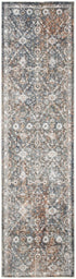 6' Ivory Blue And Rust Floral Distressed Runner Rug