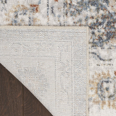 6' Ivory Blue And Rust Floral Distressed Runner Rug