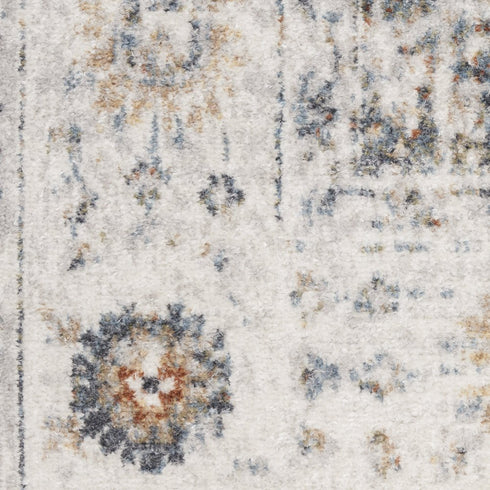 6' Ivory Blue And Rust Floral Distressed Runner Rug