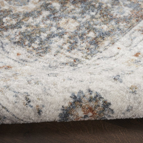 6' Ivory Blue And Rust Floral Distressed Runner Rug