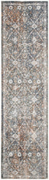 6' Ivory Blue And Rust Floral Distressed Runner Rug