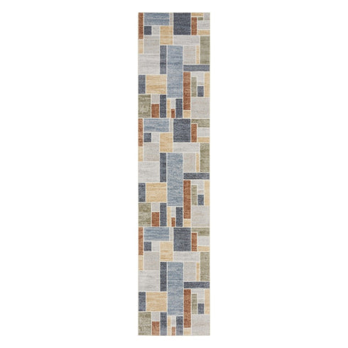 6' Blue Geometric Runner Rug