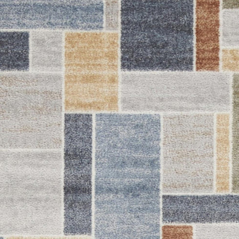 6' Blue Geometric Runner Rug