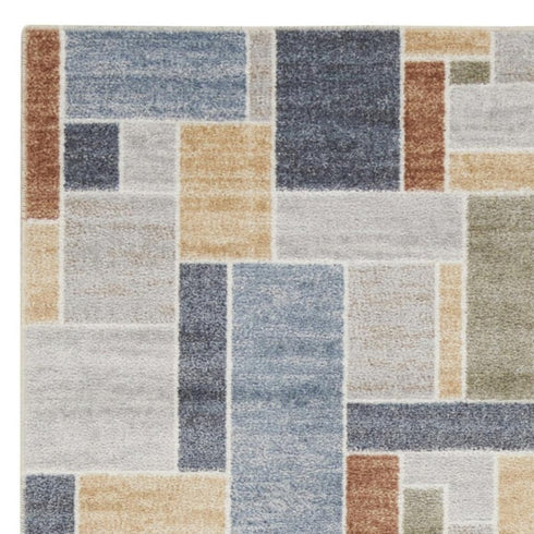 6' Blue Geometric Runner Rug