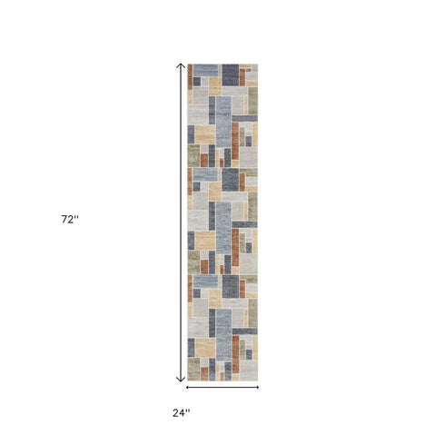 6' Blue Geometric Runner Rug