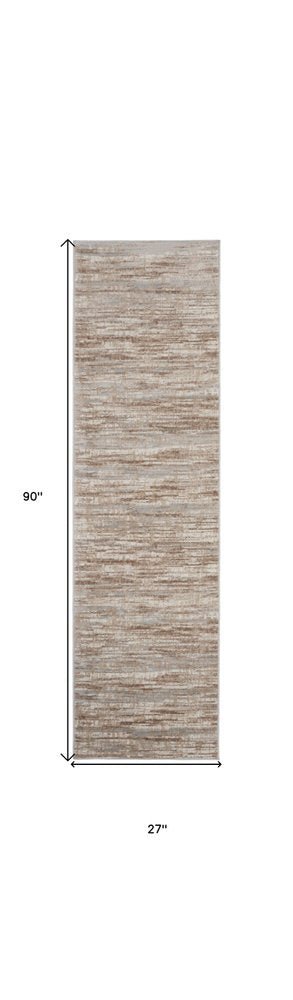 8' Ivory and Gray Abstract Non Skid Runner Rug