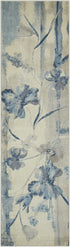 8' Ivory And Blue Floral Non Skid Runner Rug