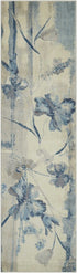 8' Ivory And Blue Floral Non Skid Runner Rug