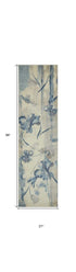 8' Ivory And Blue Floral Non Skid Runner Rug