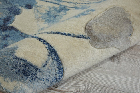 8' Ivory And Blue Floral Non Skid Runner Rug