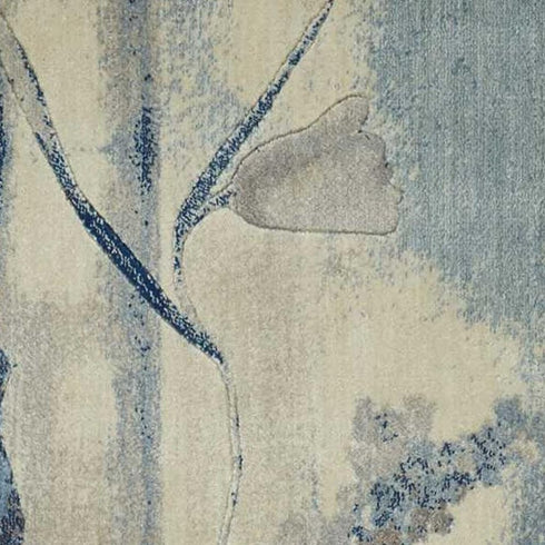 8' Ivory And Blue Floral Non Skid Runner Rug