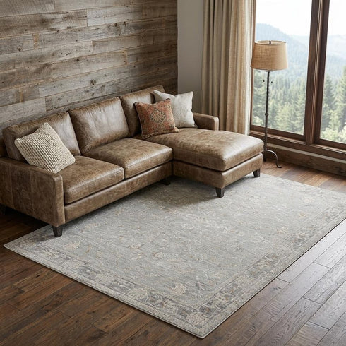 8' X 10' Blue Floral Power Loom Distressed Area Rug With Fringe