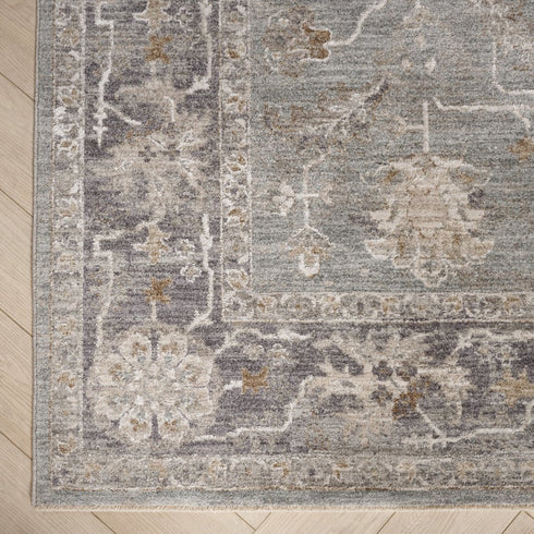 8' X 10' Blue Floral Power Loom Distressed Area Rug With Fringe