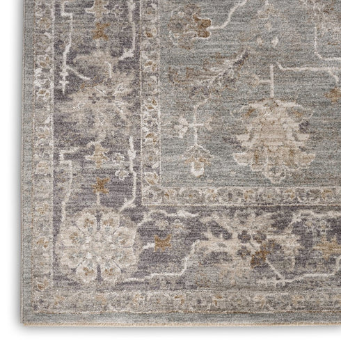 8' X 10' Blue Floral Power Loom Distressed Area Rug With Fringe