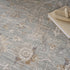 8' X 10' Blue Floral Power Loom Distressed Area Rug With Fringe