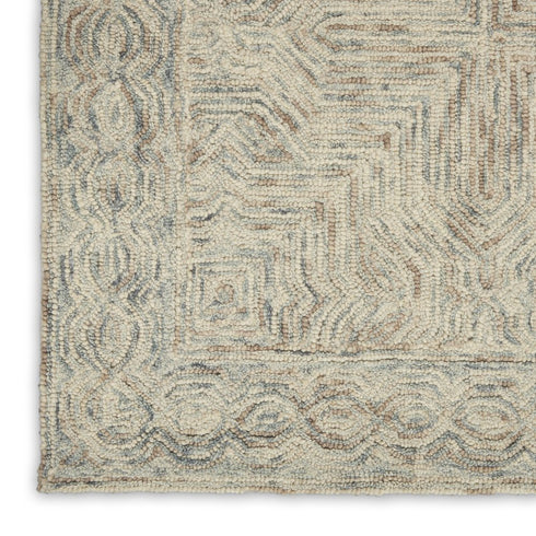 8' Blue and Ivory Wool Geometric Runner Rug