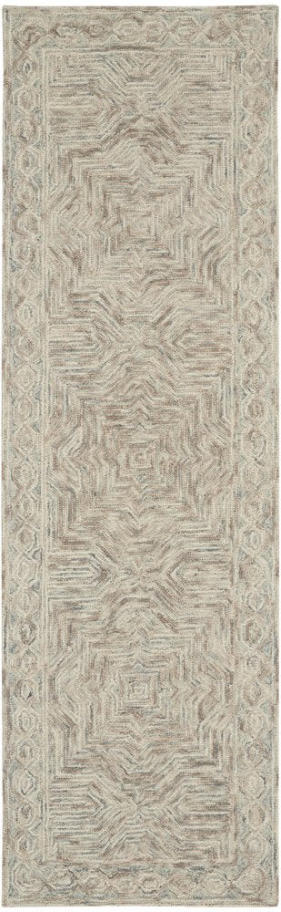 8' Blue and Ivory Wool Geometric Runner Rug