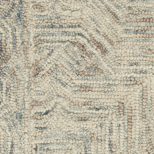 8' Blue and Ivory Wool Geometric Runner Rug