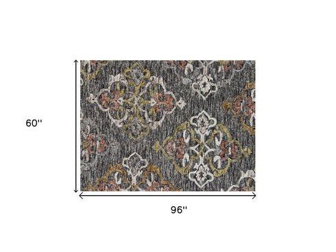 5' X 8' Charcoal Abstract Geometric Hand Tufted Non Skid Area Rug