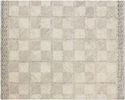 5' X 8' Moss Green Wool Abstract Geometric Hand Tufted Non Skid Area Rug