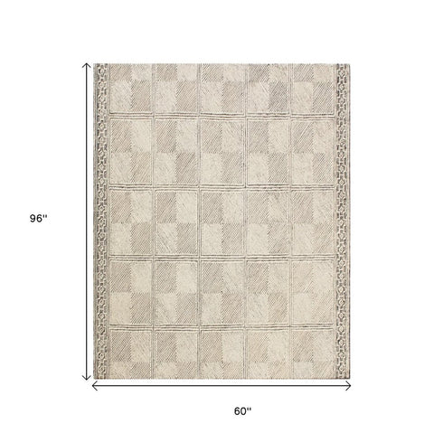 5' X 8' Moss Green Wool Abstract Geometric Hand Tufted Non Skid Area Rug