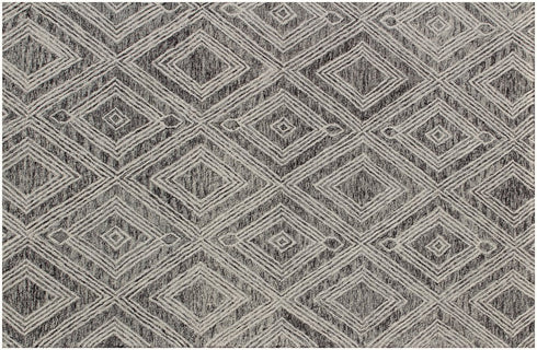 5' X 8' Black and Ivory Wool Abstract Geometric Hand Tufted Non Skid Area Rug