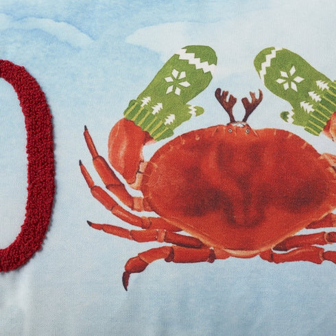 14" X 22" Blue White And Red Crab Love Throw Pillow with Embroidery