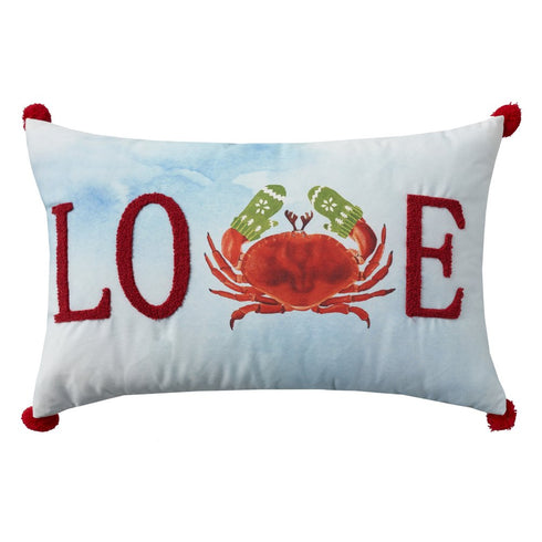 14" X 22" Blue White And Red Crab Love Throw Pillow with Embroidery