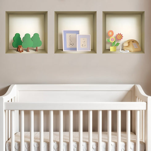 Set of Three Ash Faux Niche 3D Peel and Stick Wall Decals