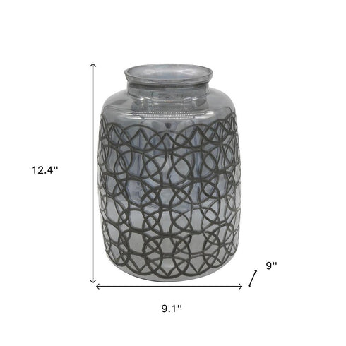 12" Dark Gray Geometric Round Glass Table Vase