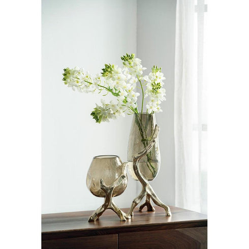 18" Champagne Glass And Metal Table Vase