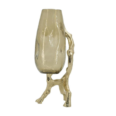 18" Champagne Glass And Metal Table Vase