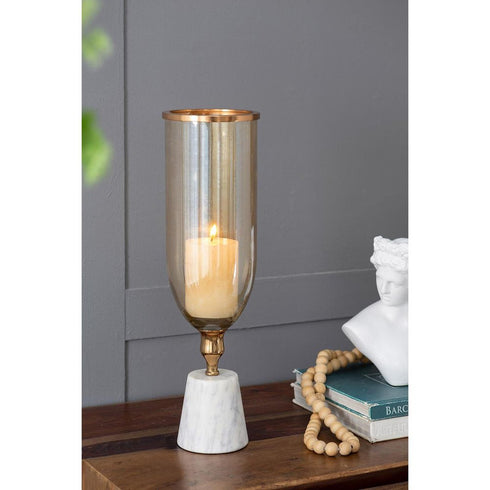 19" Gold And White Glass And Marble Table Vase