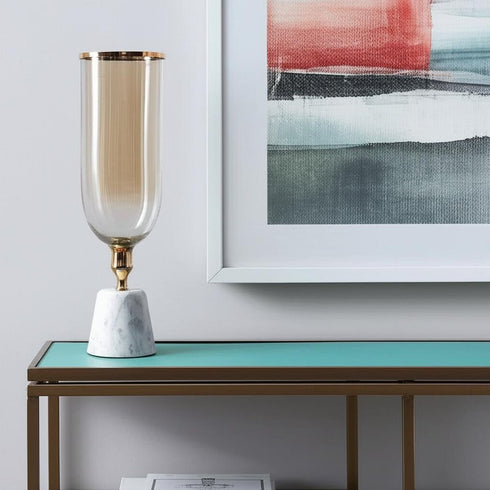 19" Gold And White Glass And Marble Table Vase