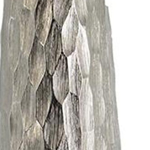 19" Silver Cast Aluminum Carved Geometric Table Vase