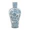 17" Light Blue And White Floral Round Porcelain Table Vase