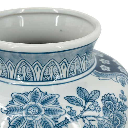 11" Light Blue And White Floral Round Porcelain Jar