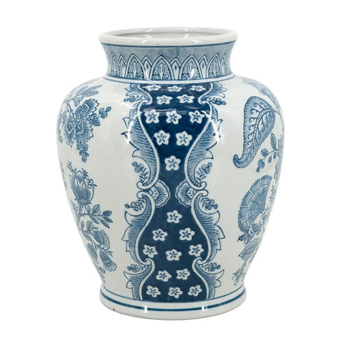 11" Light Blue And White Floral Round Porcelain Jar