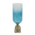 18" Blue White And Gold Ombre Glass And Aluminum Pedestal Table Vase