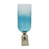 18" Blue White And Gold Ombre Glass And Aluminum Pedestal Table Vase