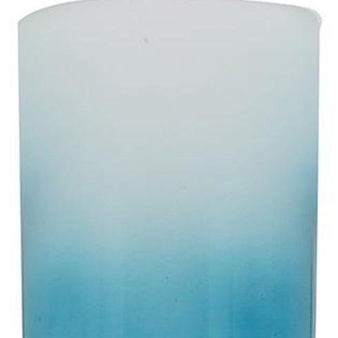 18" Blue White And Gold Ombre Glass And Aluminum Pedestal Table Vase